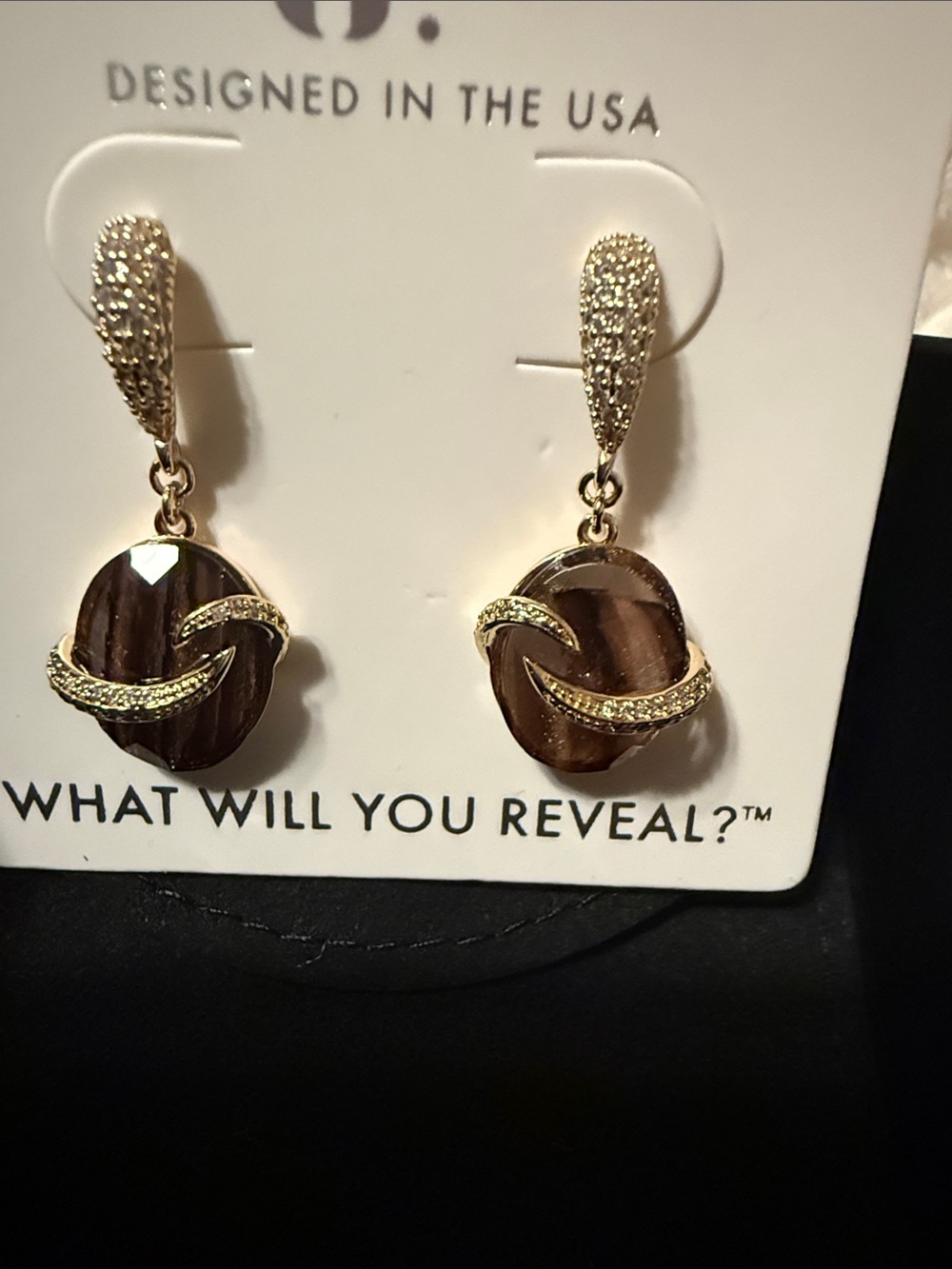 Obsidia Brown and Gold Drop Earrings - Picture 2 of 4